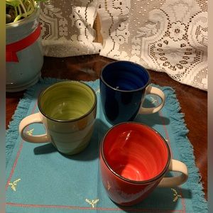 ✨⚡️💥Gibson Home China 4.25" Stoneware Coffee Mugs Set of 3 Red Green Blue Swirl
